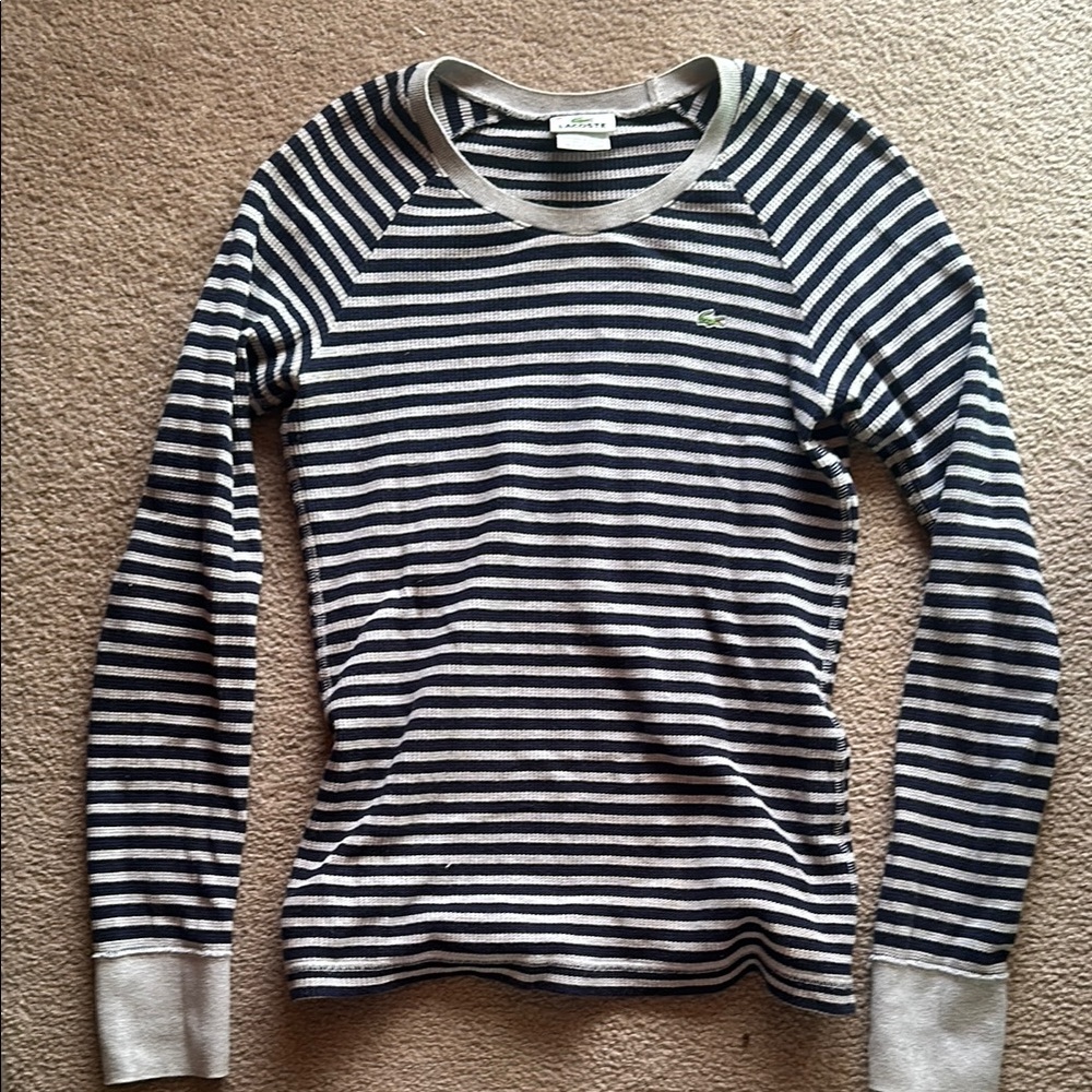 Lacoste long sleeve women’s shirt. Navy and grey